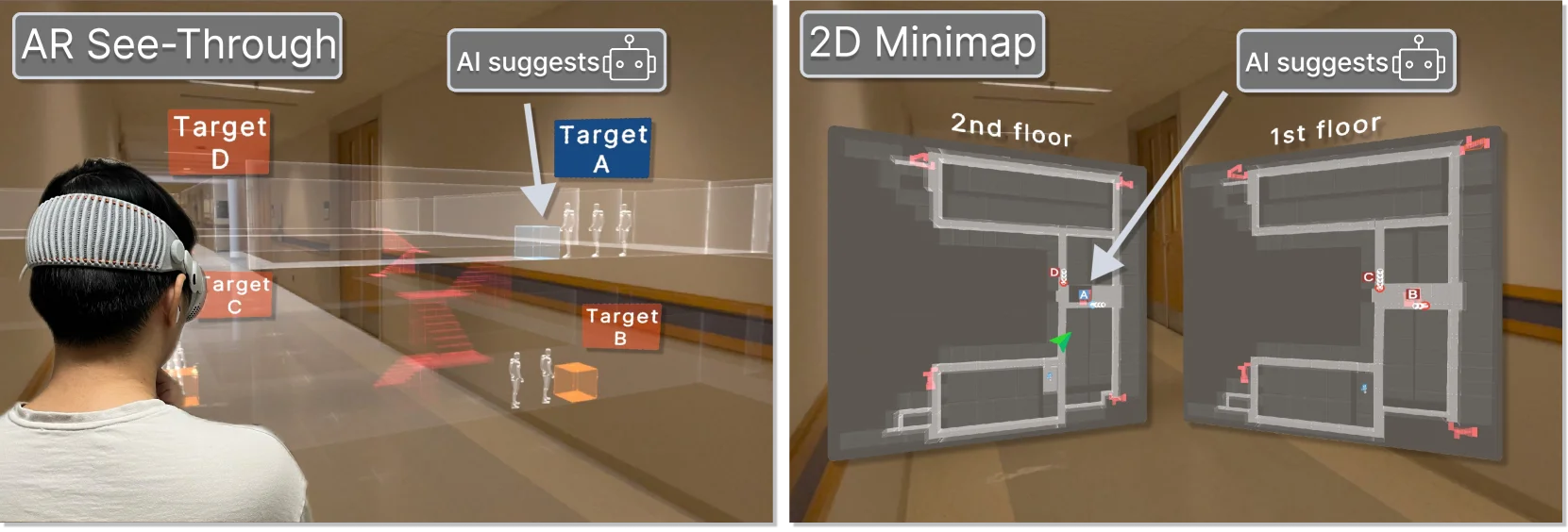 Can AR Embedded Visualizations Foster Appropriate Reliance on AI in Spatial Decision-Making? A Comparative Study of AR X-Ray vs. 2D Minimap